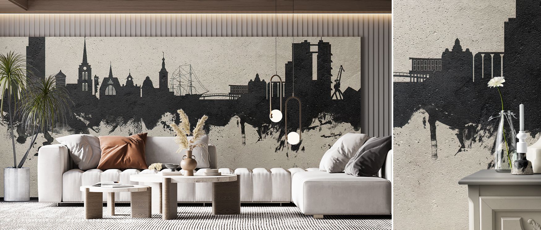 In Halmstad Sweden Skyline Concrete Wallpaper, urban silhouettes emerge with clarity, their presence softened by concrete-inspired textures. Its palette creates atmosphere filled with cultural resonance, transforming interiors into urban showcases. By sur