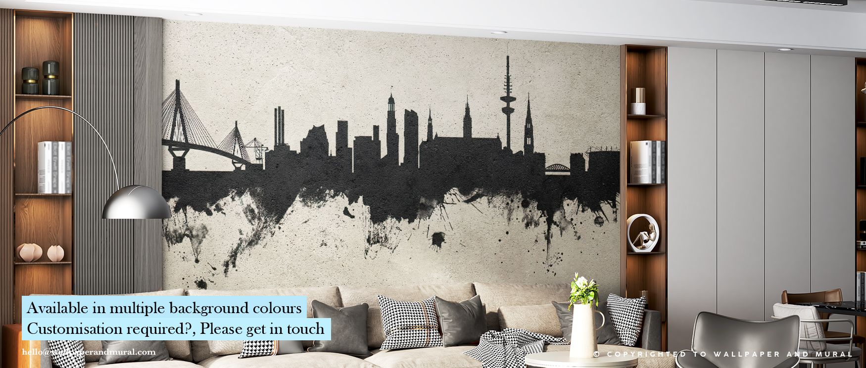 With Hamburg Germany Skyline Concrete Wallpaper, muted greys frame structures with poise. Its design feels minimalist yet powerful, offering interiors balance between bold expression and quiet charm. It enhances lofts and creative corners with timeless me