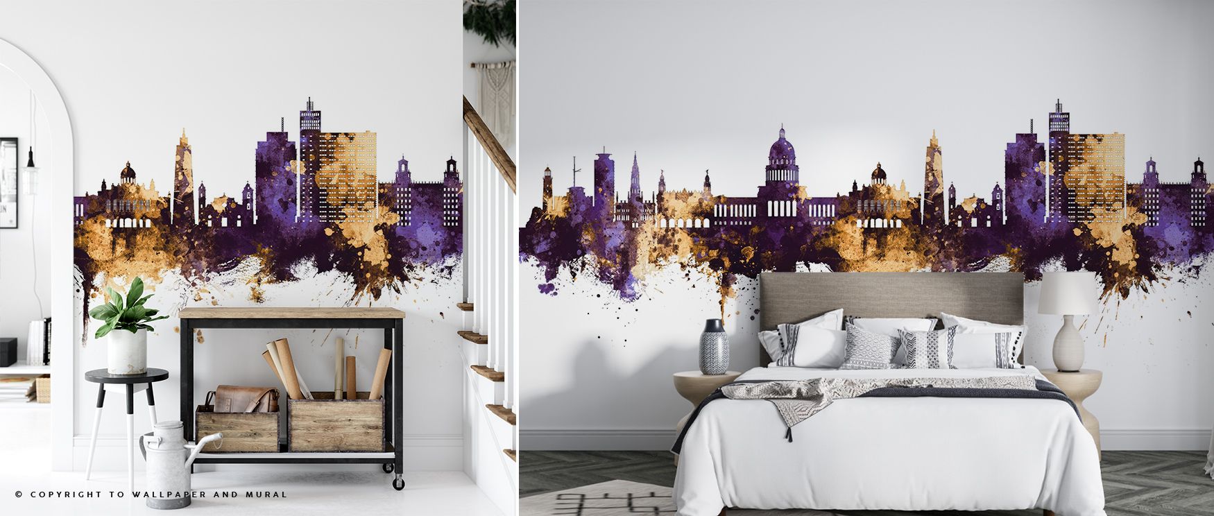 Havana Cuba Skyline Purple & Gold Wallpaper conveys timeless charm, blending bold silhouettes with expressive hues. Its palette radiates energy and refinement, surrounding walls with cultural presence. By wrapping interiors in its tones, it enriches space
