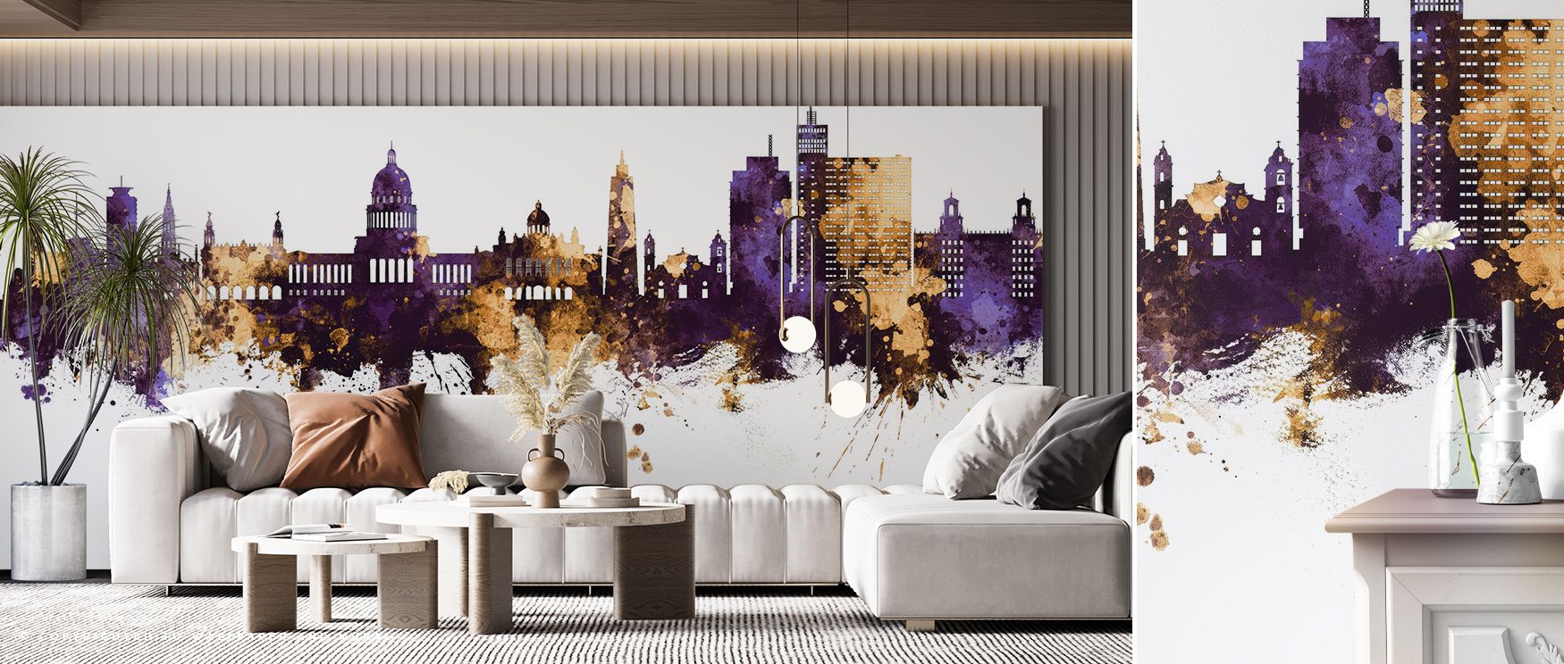 Havana Cuba Skyline Purple & Gold Wallpaper resonates with grandeur, turning silhouettes into luminous compositions. Its palette glows with charm, surrounding interiors with atmosphere that celebrates heritage. This design creates presence that feels rega