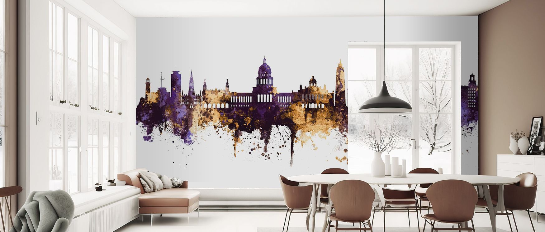 Havana Cuba Skyline Purple & Gold Wallpaper reflects cultural sophistication, layering purple elegance with golden light. Its skyline creates visual poetry, turning walls into luminous tributes of pride. Interiors become enriched with rhythm and resonance