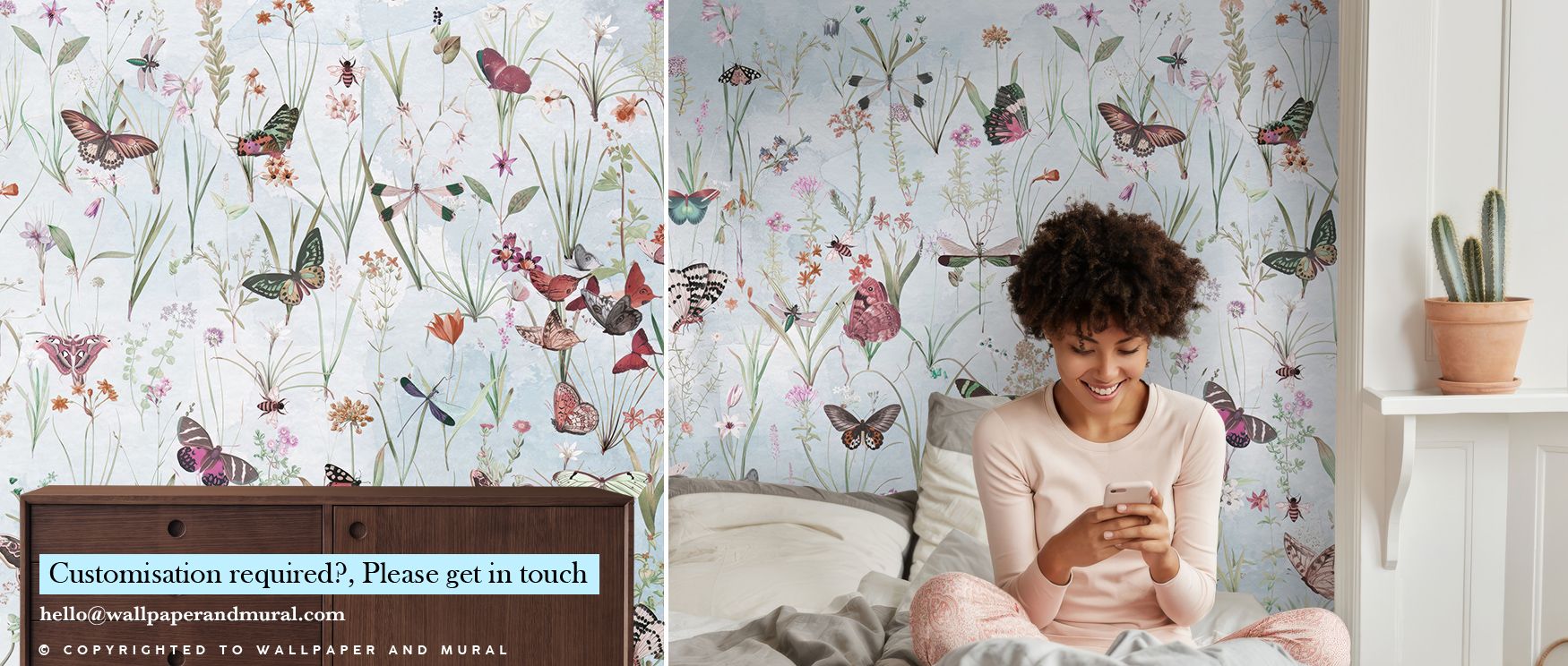 In Herbals and Butterflies Blue Wallpaper, fine details combine with muted blue hues to create timeless serenity. The design radiates calm elegance, wrapping interiors in atmosphere that celebrates nature’s grace. By surrounding rooms with balance and cha
