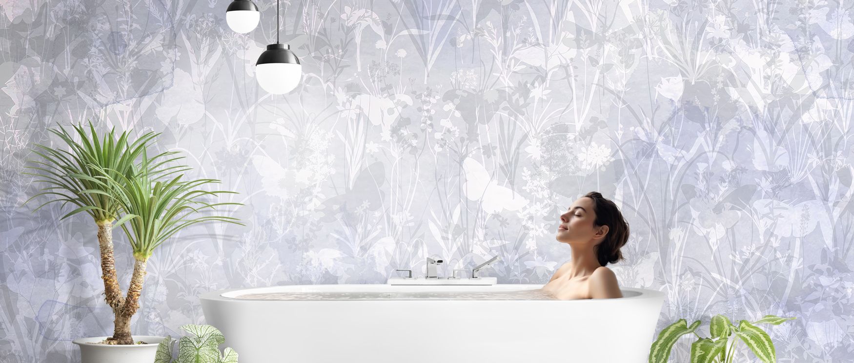 Herbals and Butterflies Double Silhouette Blue Wallpaper embodies cultural elegance, merging botanical and butterfly forms into poetic compositions. Its palette feels deep and balanced, surrounding interiors with refined charm. Walls become enriched with 