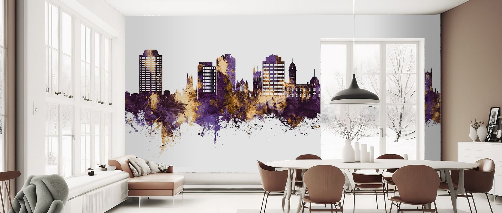 Hobart Australia Skyline Purple & Gold Wallpaper captures cultural sophistication, layering bold tones into compositions of strength. Its atmosphere resonates with pride, surrounding interiors with luxury. This design enhances modern homes, turning walls 
