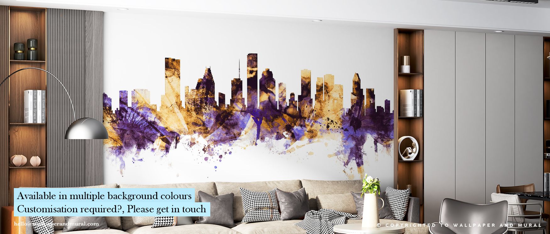 Houston Skyline Purple & Gold Wallpaper conveys strength, with silhouettes rising against luminous tones. Its palette radiates sophistication, creating atmosphere filled with heritage and resonance. Interiors gain rhythm and cultural charm, turning walls 