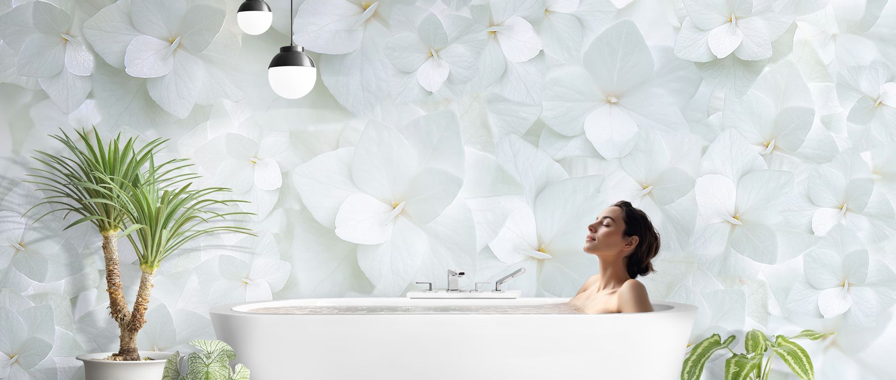 Hydrangea Whites Wallpaper embodies sophistication, weaving blossoms into luminous patterns of refinement. Its tones radiate calm, surrounding interiors with charm. Walls glow with atmosphere of serenity, turning homes into havens of balance. This design 