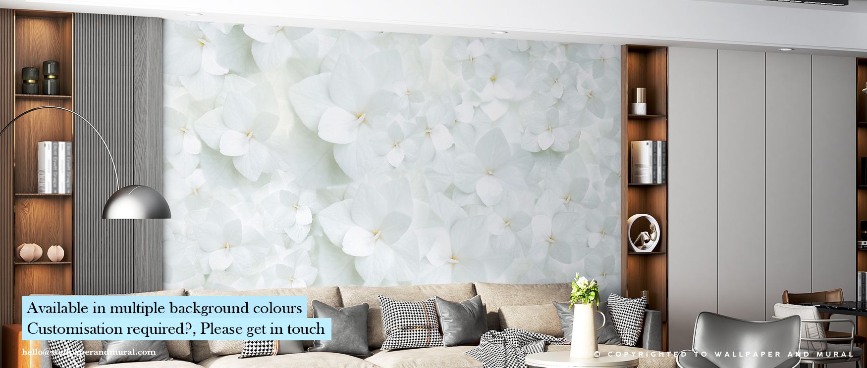 In Hydrangea Whites Wallpaper, blossoms unfold with softness, creating atmosphere filled with tranquility. Its palette conveys balance, enriching interiors with serenity. Walls become canvases of elegance, transforming spaces into timeless sanctuaries of 