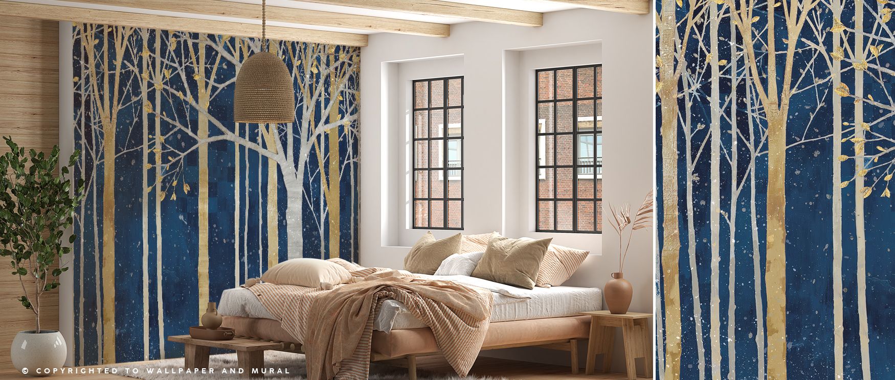 In Springtime Indigo Wallpaper embodies peace, with soft blossoms layered in indigo tones. Its design radiates calm beauty, turning interiors into restful sanctuaries. Walls become filled with charm, surrounding rooms with balance and rhythm. This aesthet