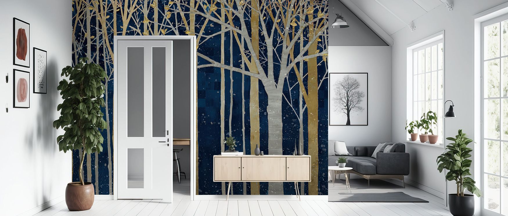 In Springtime Indigo Wallpaper radiates harmony, weaving blossoms into serene tones. Its design enriches interiors with balance, surrounding walls with calm rhythm. Interiors become filled with resonance, transforming into spaces that glow with beauty and