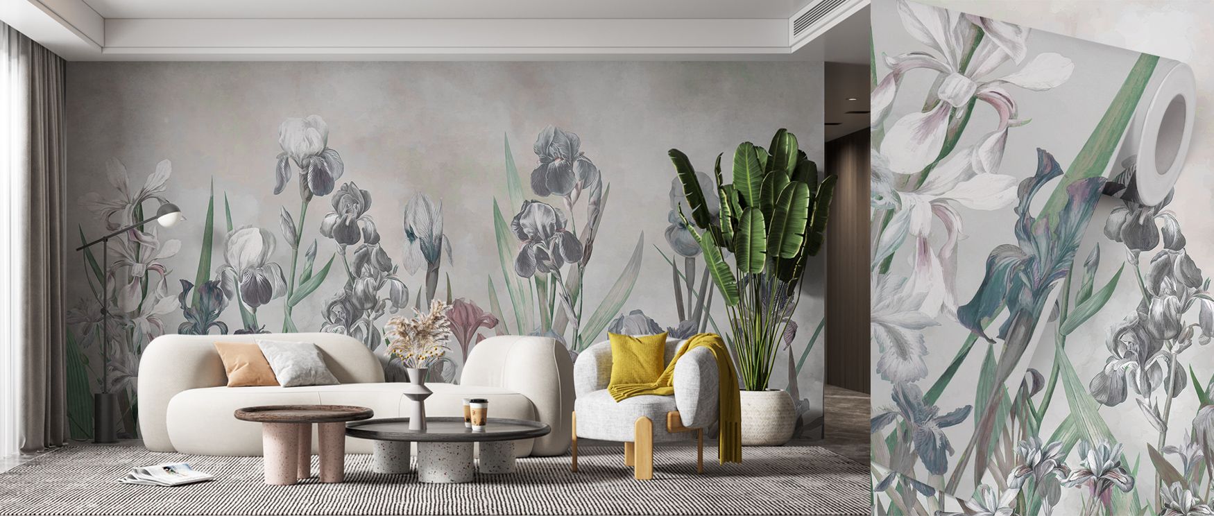 The Iris Field Greenish Wallpaper design embodies natural beauty, layering irises into elegant rhythm. Its palette conveys calm, surrounding interiors with serenity. Walls glow with resonance, turning rooms into poetic reflections of floral charm. This de
