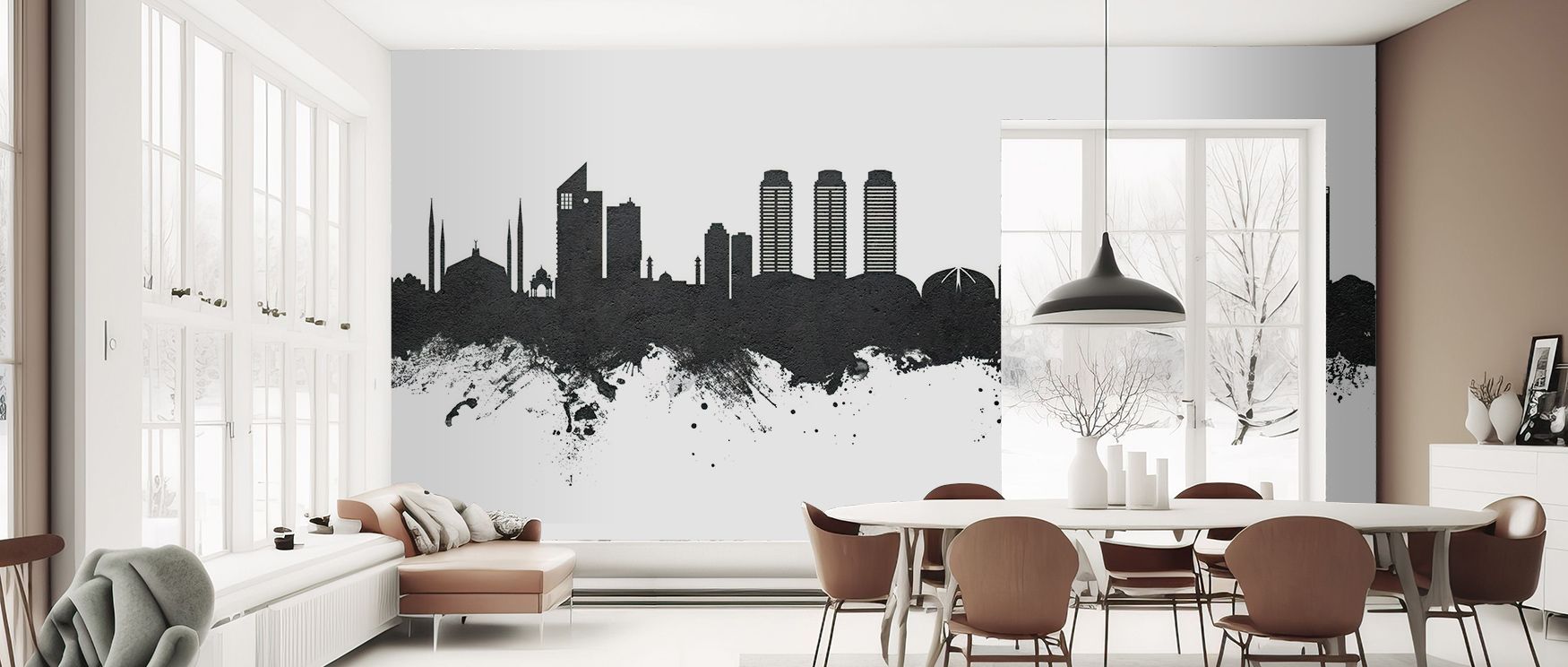 Islamabad Pakistan Skyline Black & White Wallpaper reflects heritage, layering crisp silhouettes into strong compositions. Its palette conveys strength, surrounding interiors with timeless resonance. Walls glow with cultural identity, making lofts or livi