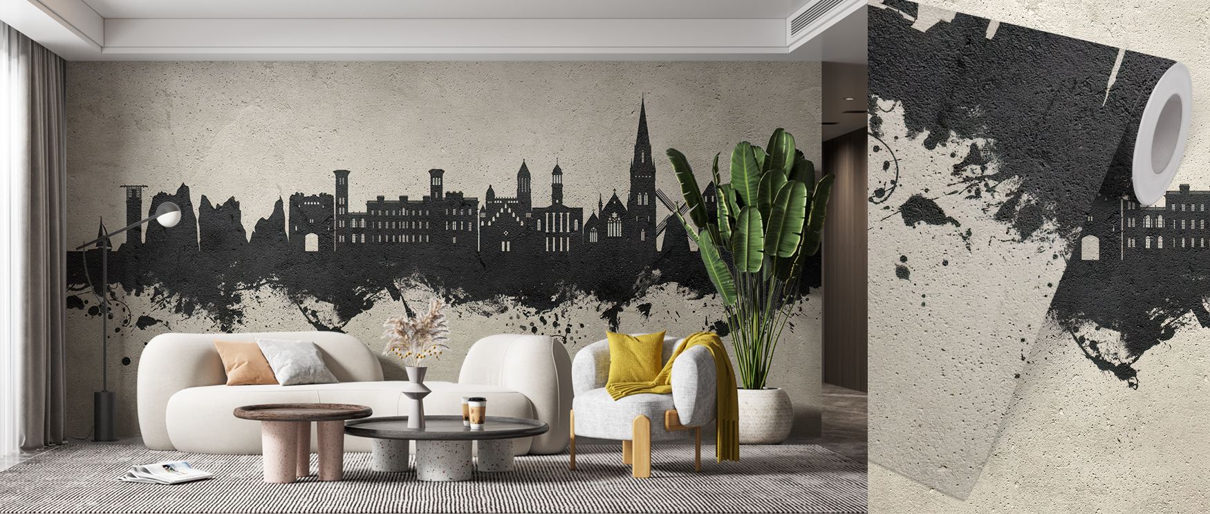 The Isle of Wight England Skyline Concrete Wallpaper design conveys sophistication, layering forms into textured greys. Its tones radiate strength, surrounding interiors with presence. Walls glow with resonance, turning homes into urban reflections of her