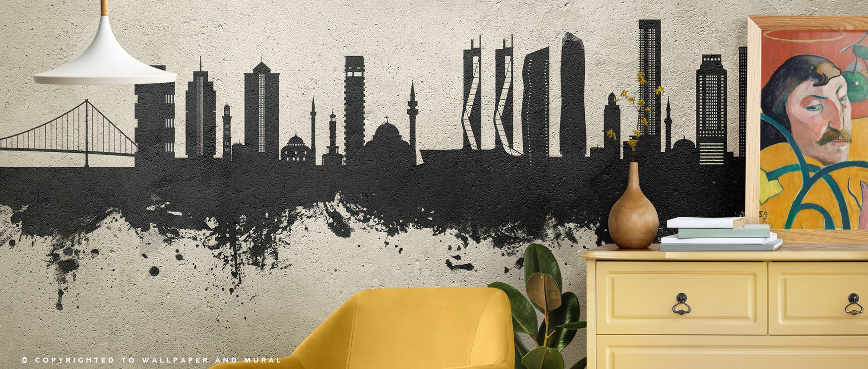 Izmir Turkey Skyline Concrete Wallpaper radiates confidence, layering silhouettes against grey backdrops. Its palette conveys strength, surrounding interiors with cultural resonance. Walls glow with sophistication, turning living rooms or lofts into moder