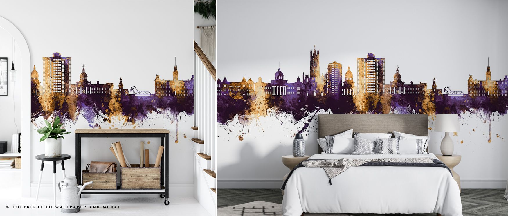 The Kingston Canada Skyline Purple & Gold Wallpaper design conveys elegance, layering silhouettes into radiant tones. Its palette resonates with pride, surrounding interiors with resonance. Walls glow with vibrancy, turning spaces into luminous reflection