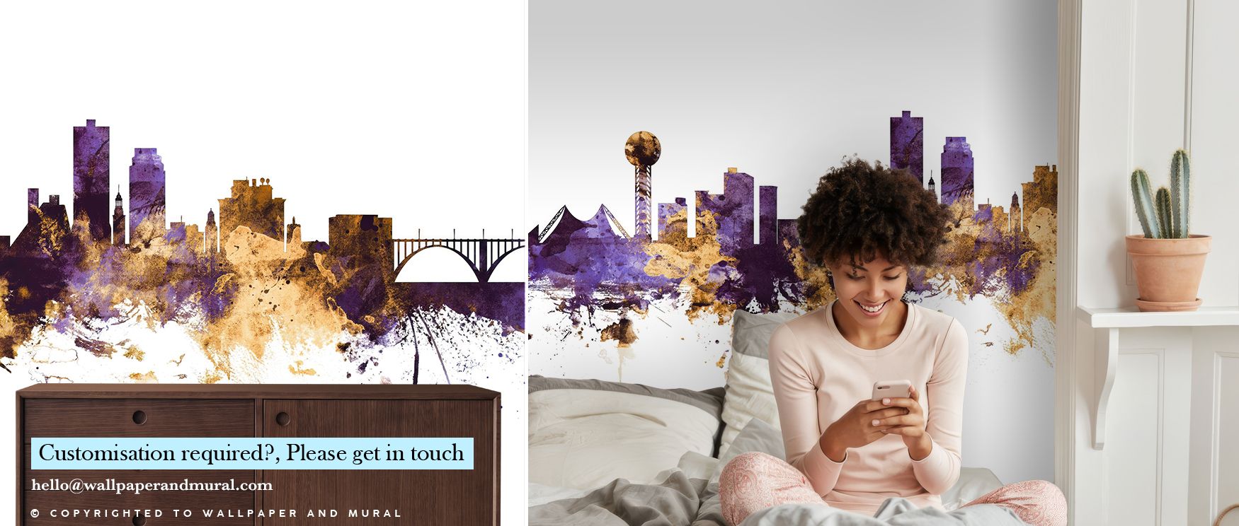 Knoxville Tennessee Skyline Purple & Gold Wallpaper radiates refinement, layering silhouettes into regal tones. Its palette conveys heritage, surrounding interiors with resonance. Walls glow with charm, turning homes into luminous reflections of cultural 