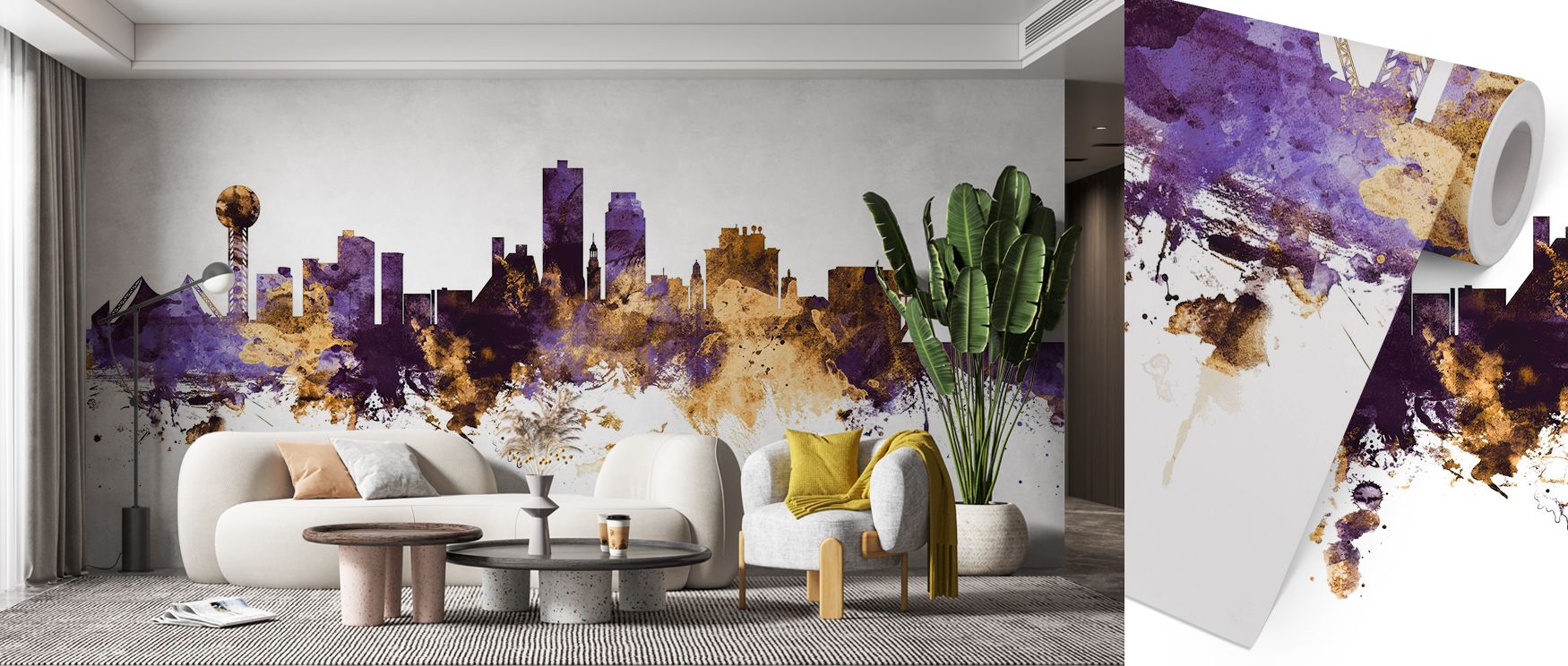 Knoxville Tennessee Skyline Purple & Gold Wallpaper conveys sophistication, weaving architecture into regal tones. Its palette conveys heritage, surrounding interiors with resonance. Walls glow with cultural presence, turning homes into luminous reflectio