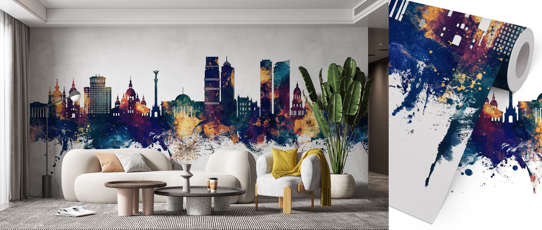Kyiv Ukraine Skyline Blue & Bronze Wallpaper embodies balance, layering deep blues and warm bronze into refined tones. Its palette conveys strength, surrounding interiors with resonance. Walls glow with cultural pride, enriching homes with sophistication.