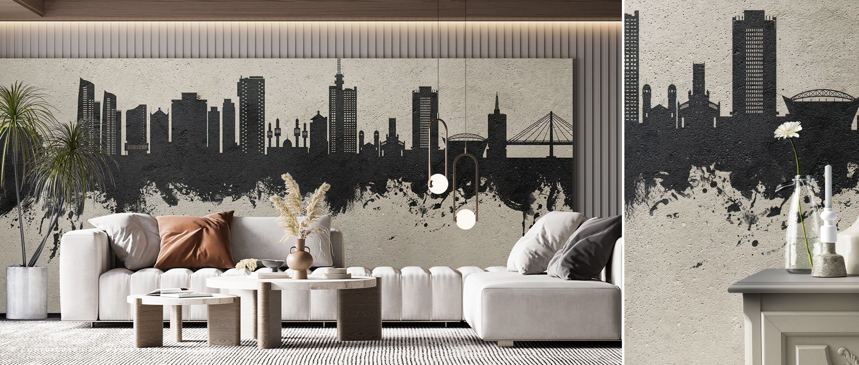 Lagos Nigeria Skyline Concrete Wallpaper embodies presence, layering architecture into rhythmic greys. Its palette conveys pride, surrounding interiors with resonance. Walls glow with cultural strength, turning homes into modern reflections of identity an