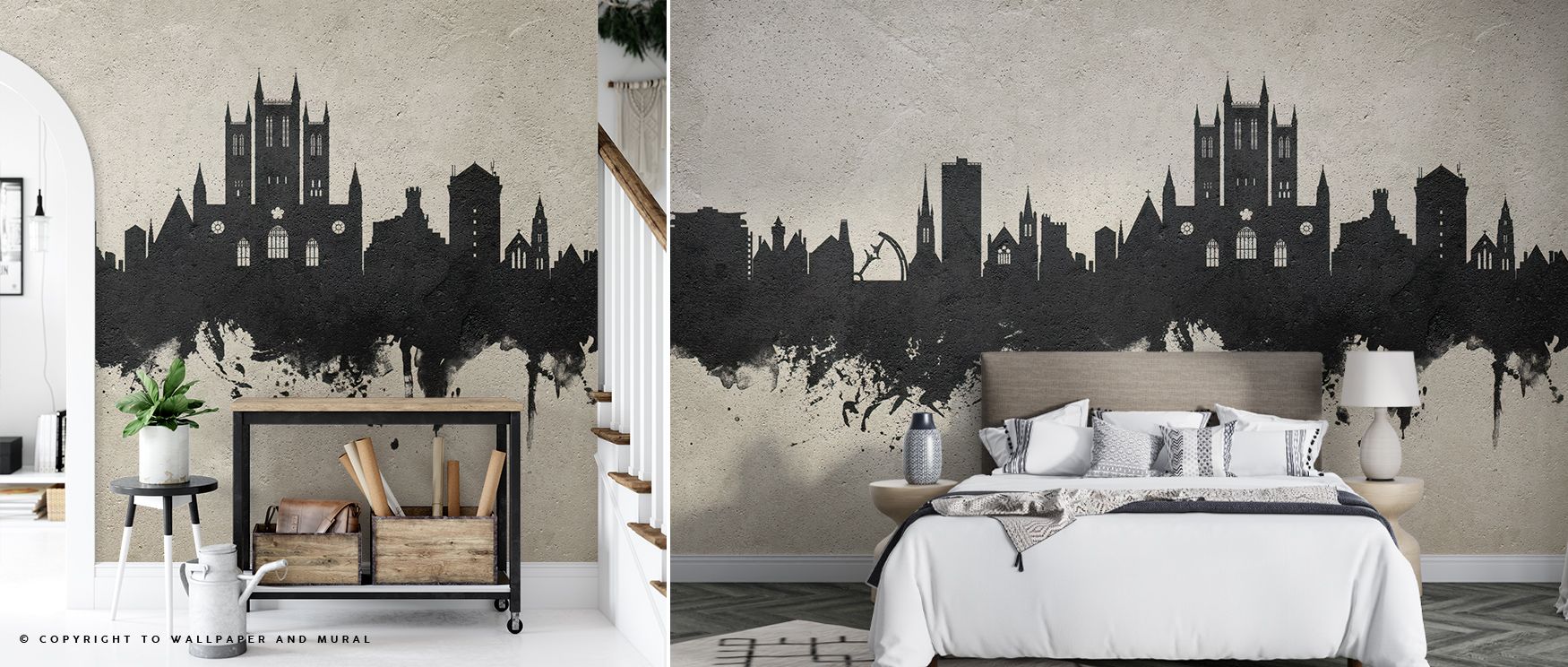 Lincoln England Skyline Concrete Wallpaper radiates strength, layering forms into textured greys. Its palette conveys sophistication, surrounding interiors with resonance. Walls glow with cultural pride, turning homes into reflections of heritage. This de