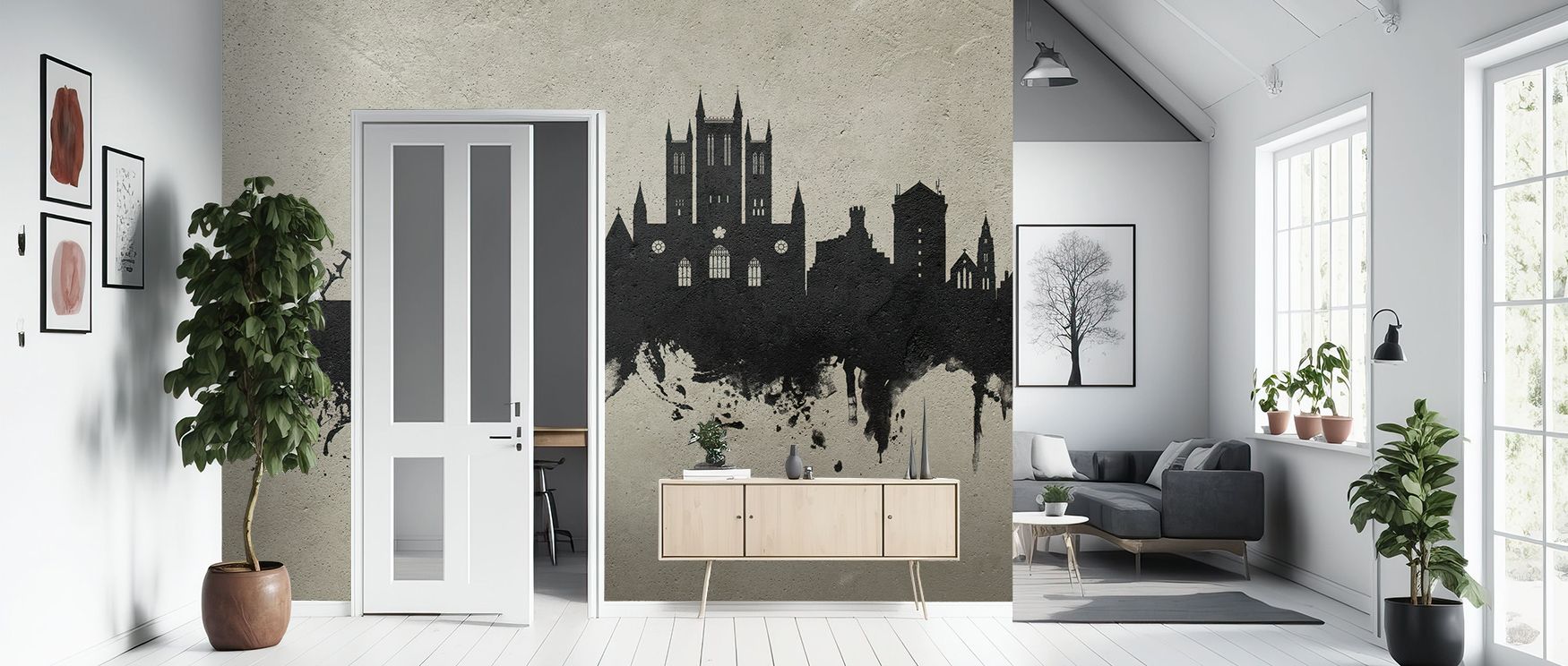 Lincoln England Skyline Concrete Wallpaper reflects presence, layering silhouettes into rhythmic tones. Its palette conveys refinement, surrounding interiors with resonance. Walls glow with sophistication, turning modern spaces into cultural reflections e