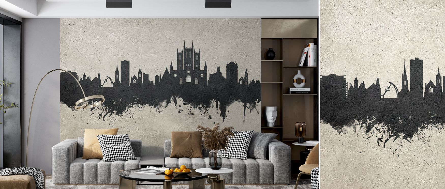 Lincoln England Skyline Concrete Wallpaper radiates refinement, layering silhouettes into textured tones. Its palette conveys strength, surrounding interiors with resonance. Walls glow with sophistication, turning homes into cultural reflections enriched 