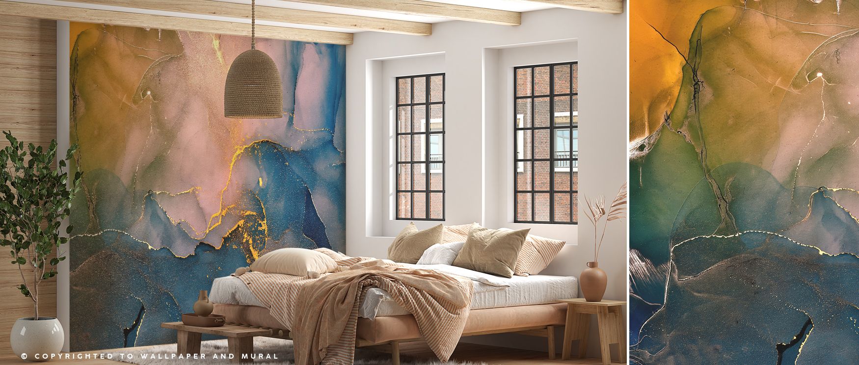 Liquid Gold Wallpaper embodies sophistication, weaving golden hues into flowing tones. Its palette conveys richness, surrounding interiors with resonance. Walls glow with timeless charm, turning spaces into reflections of elegance. Perfect for stylish int