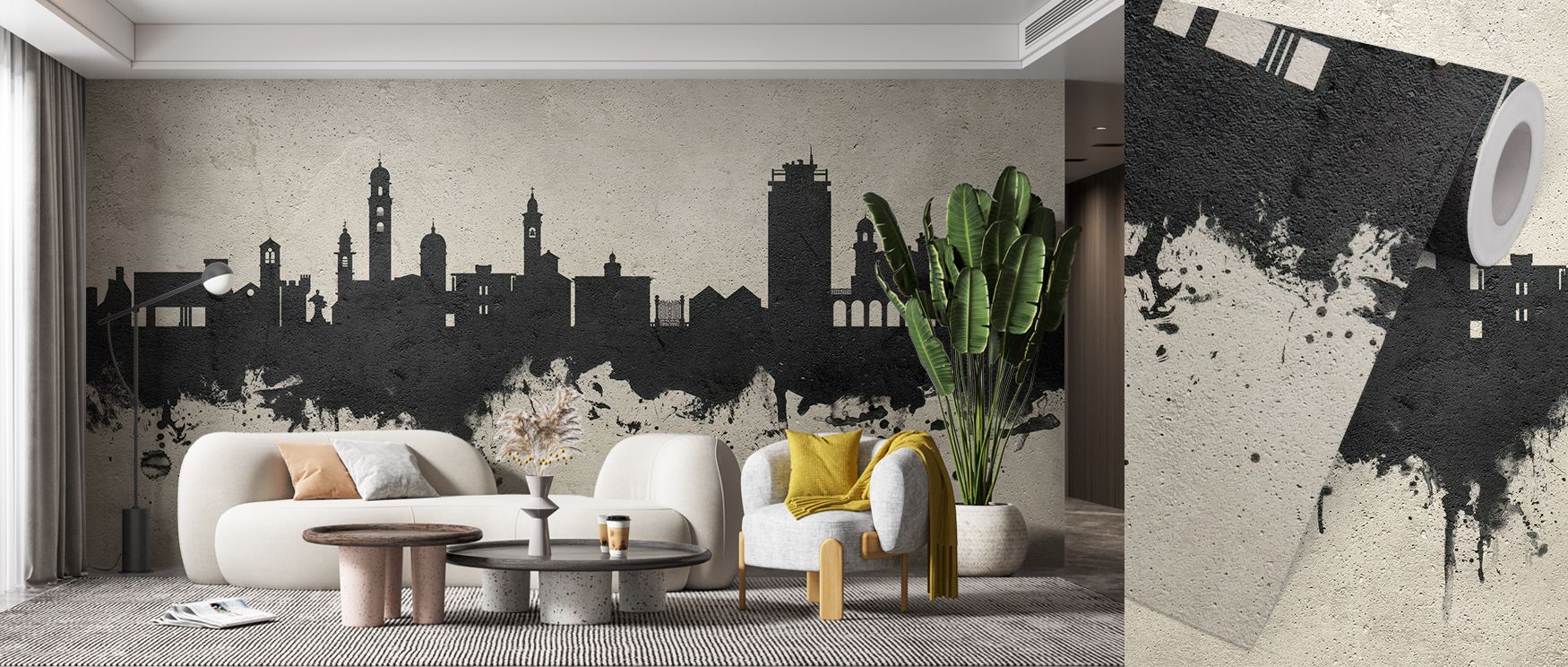 In Lugano Switzerland Skyline Concrete Wallpaper, architecture becomes artistry, with silhouettes carved into textured tones. Shadows and light enrich the design with resonance, surrounding walls with cultural pride. Each form conveys sophistication, turn