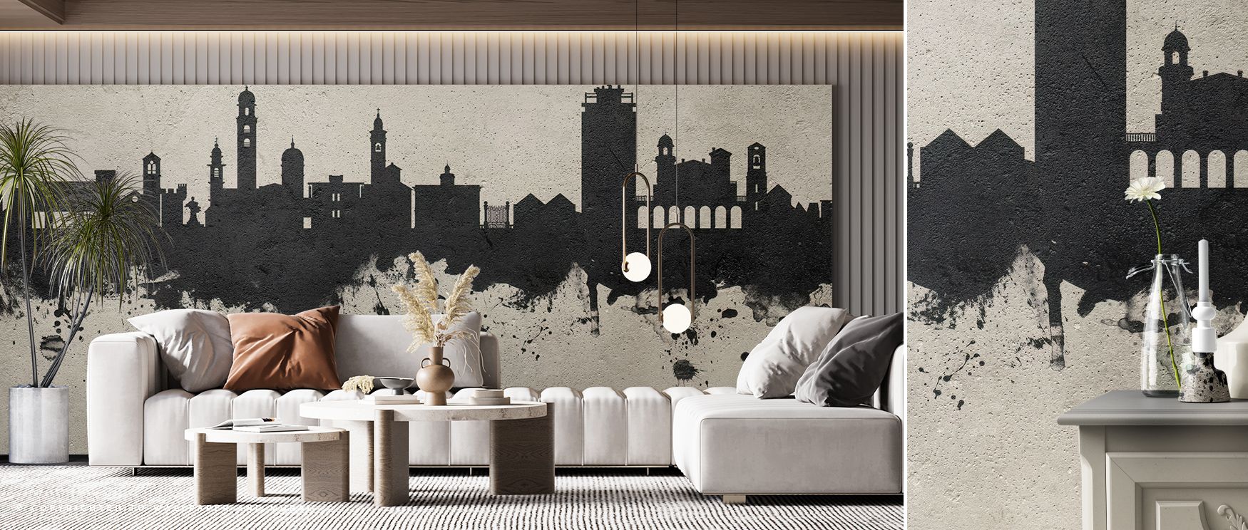 Lugano Switzerland Skyline Concrete Wallpaper radiates strength, with bold silhouettes layered into rhythmic tones of grey. Shadows bring sculptural depth, while highlights convey refinement, surrounding interiors with pride. Walls glow with urban resonan