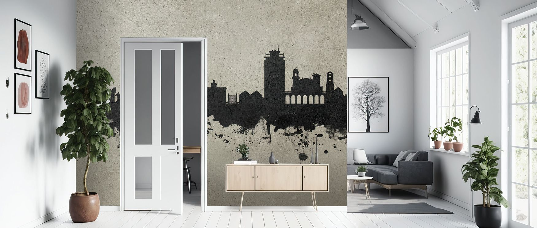 The luminous rhythm of Lugano Switzerland Skyline Concrete Wallpaper creates timeless atmosphere, layering architectural silhouettes into grey compositions. Each line conveys sophistication, surrounding interiors with balance. Shadows enrich the skyline w