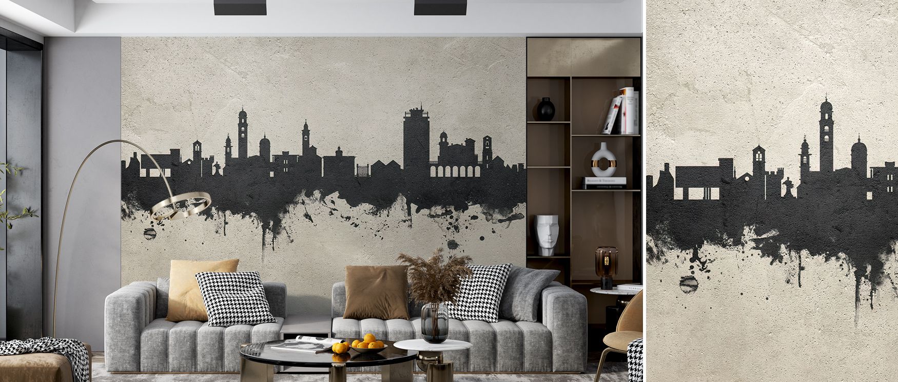 Lugano Switzerland Skyline Concrete Wallpaper embodies metropolitan identity, weaving silhouettes into textured greys that feel refined and purposeful. Shadows convey depth, highlights enrich clarity, surrounding interiors with cultural resonance. Walls g
