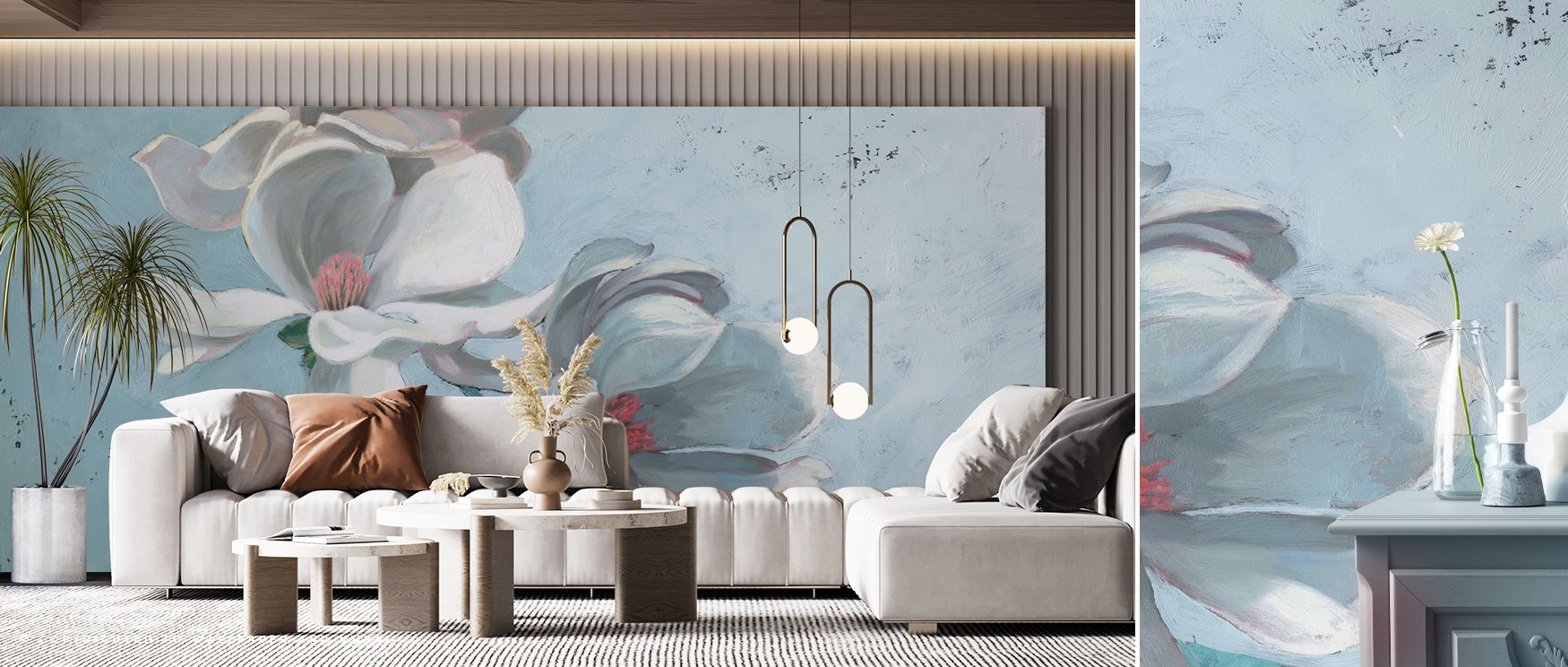 Magnolia Branch Wallpaper conveys gentle refinement, layering botanical grace into refined minimalism. Each branch flows in soft rhythm, creating tranquil atmosphere. The palette whispers elegance, while shading enriches form. Walls become reflections of 