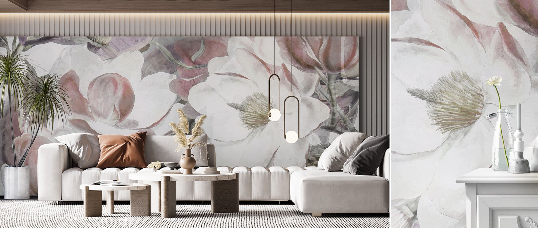 Within the Magnolia Art Wallpaper, magnolias bloom with painterly precision, unfolding petals like living poetry across a pale mist background. Their harmonious flow evokes emotional depth, blending beauty with peace in every stroke, perfect for tranquil 