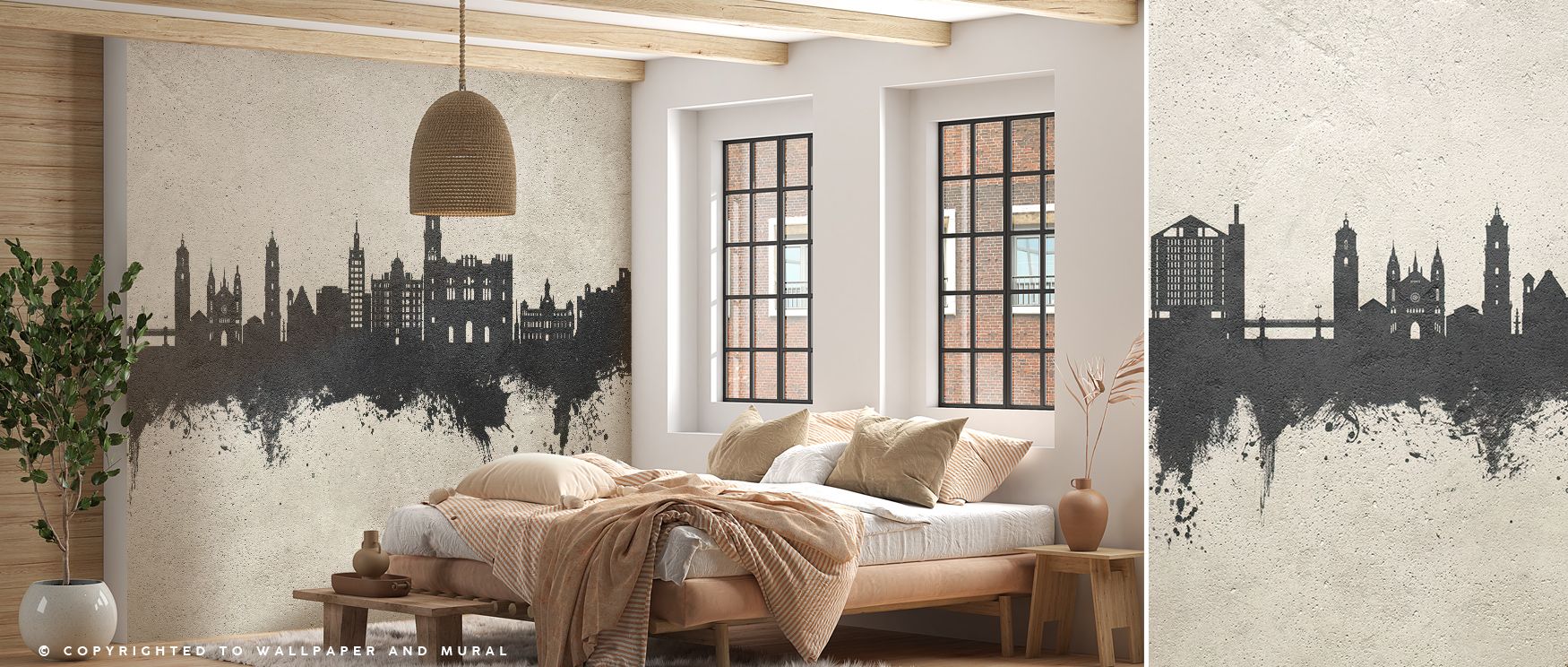 Málaga Spain Skyline Concrete Wallpaper radiates sophistication, balancing bold forms and subdued tones to convey urban confidence. Shadows carve sculptural depth, while light introduces gentle resonance. Interiors glow with clarity and pride, turning wal