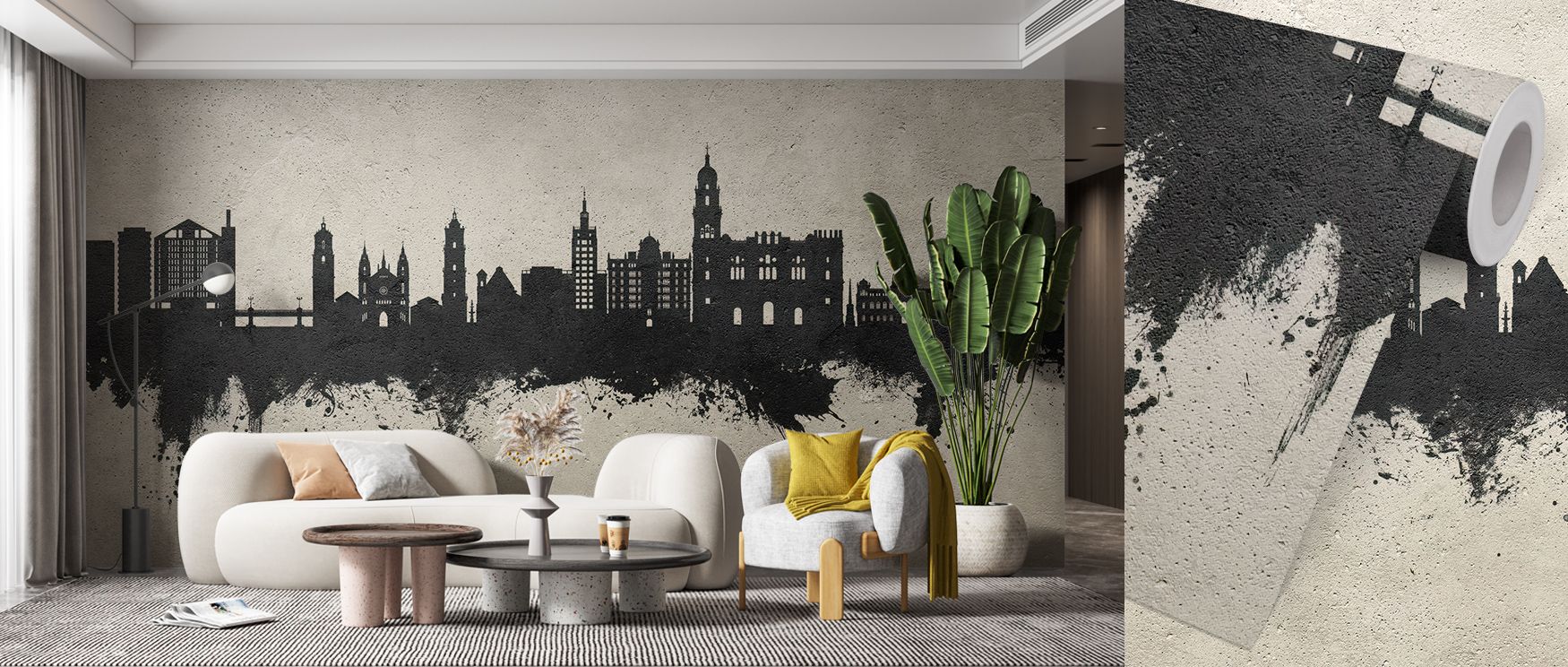 In Málaga Spain Skyline Concrete Wallpaper, form and tone merge to create resonance between architecture and space. Each line glows with depth and modernity, while subtle highlights convey warmth. The design radiates calm confidence, transforming interior