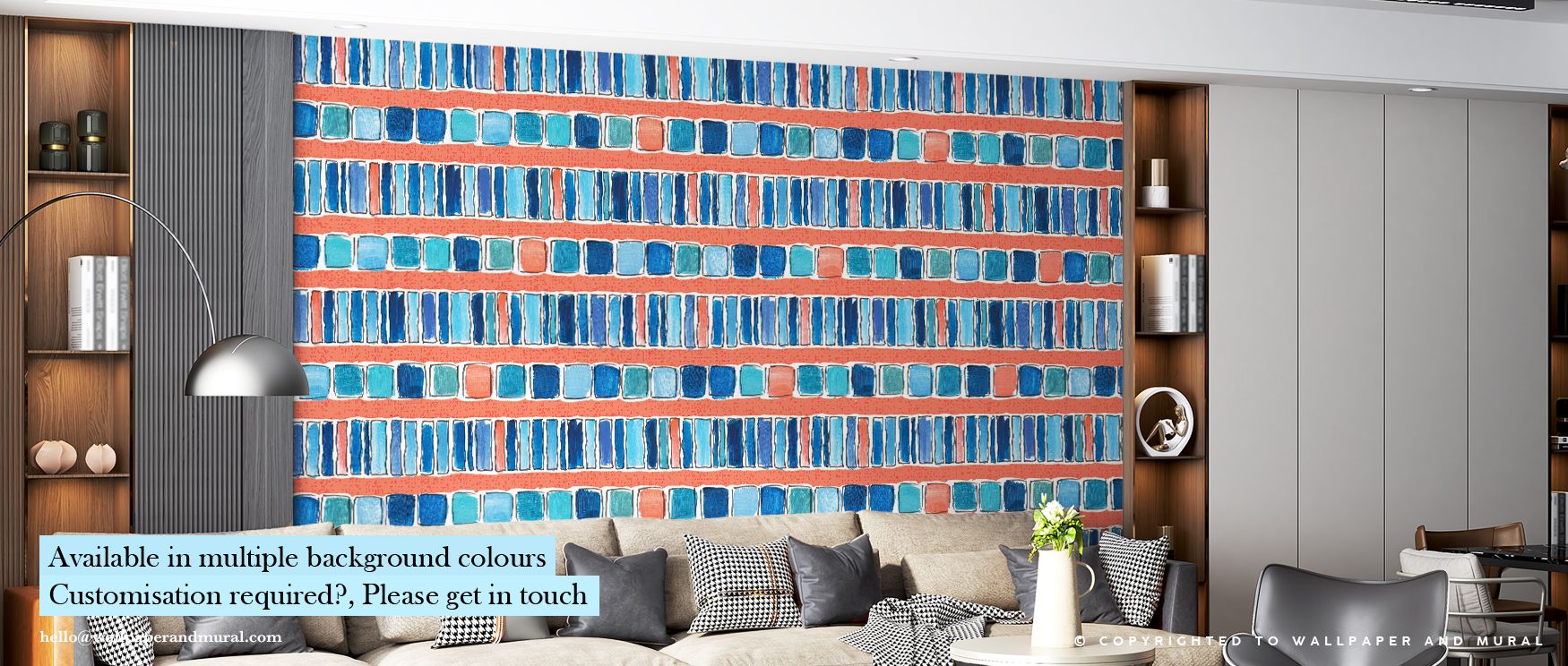 In Maritime Frequencies Red and Blue Wallpaper, every pattern resonates like the hum of distant waves beneath evening light, merging vitality and calm as colors intertwine in fluid geometry that embraces both structure and spontaneity, crafting interiors 