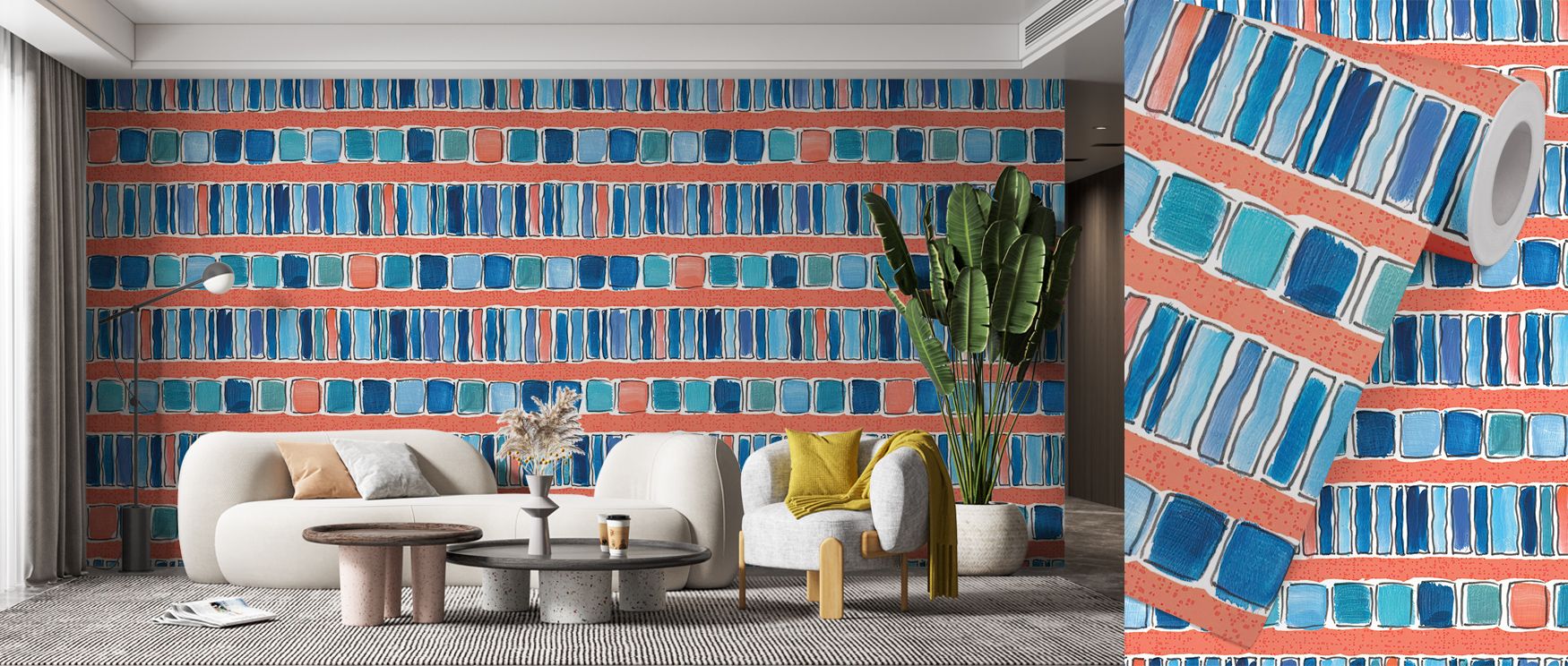 Each line within Maritime Frequencies Red and Blue Wallpaper breathes oceanic poetry, drawing inspiration from maritime exploration as crimson ribbons sweep through tranquil blue, forming a balanced story of contrast, grace, and artistic movement across i