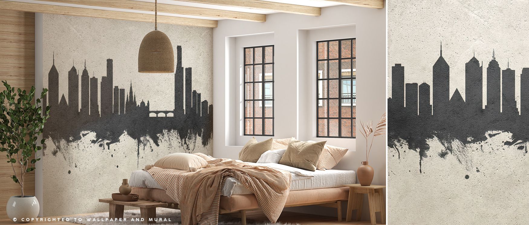 Subtle contrasts define Melbourne Australia Skyline Concrete Wallpaper as architectural lines rise from muted backgrounds, capturing the spirit of city life while maintaining serene industrial elegance and understated modern allure. 