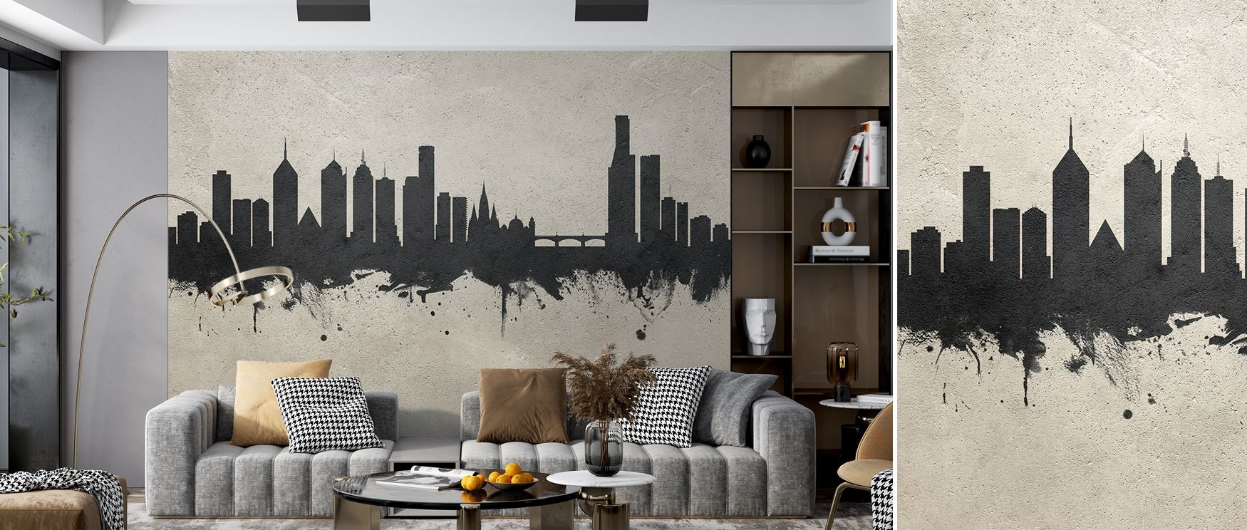 Melbourne Australia Skyline Concrete Wallpaper reflects a vision of city minimalism through tonal contrast, bringing timeless urban character and depth to interiors that celebrate architectural artistry.
