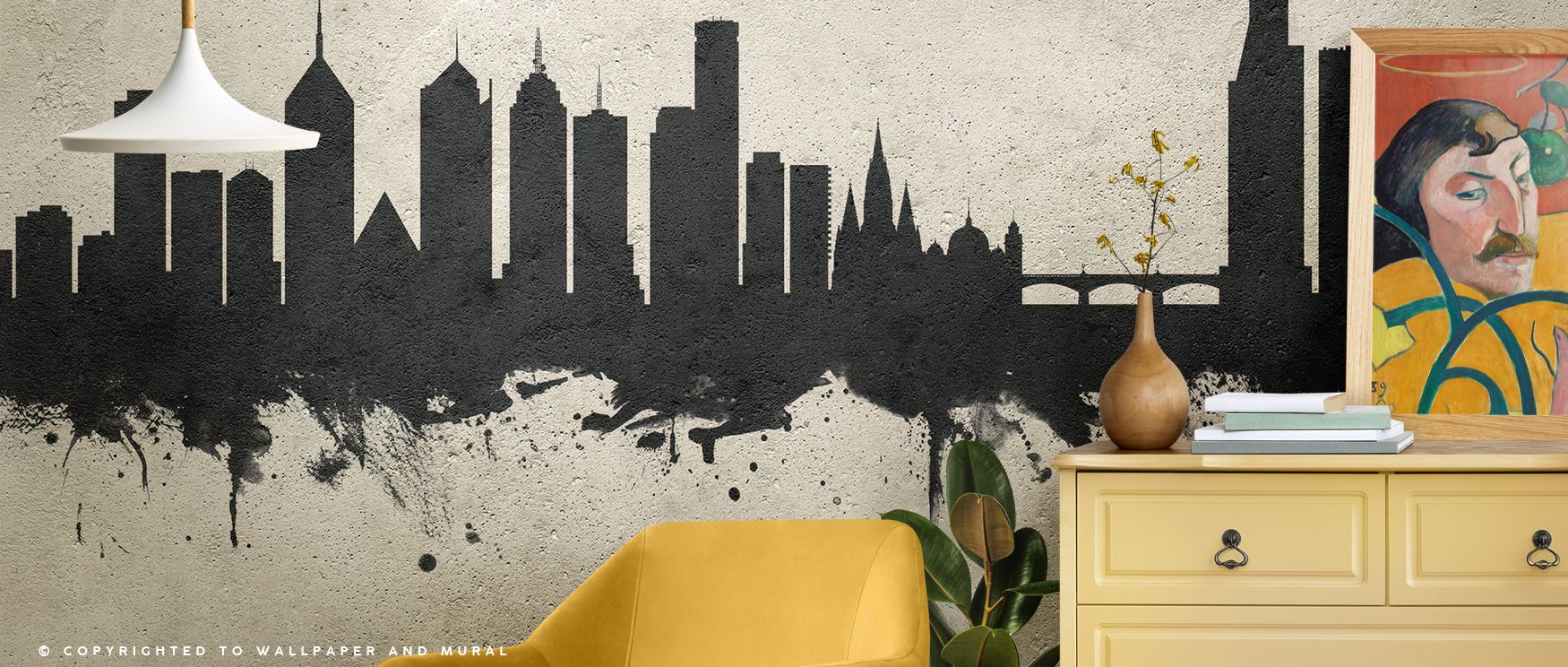 Structural lines and grey hues define Melbourne Australia Skyline Concrete Wallpaper, uniting metropolitan design with understated calm that transforms living spaces into scenes of refined industrial balance. 
