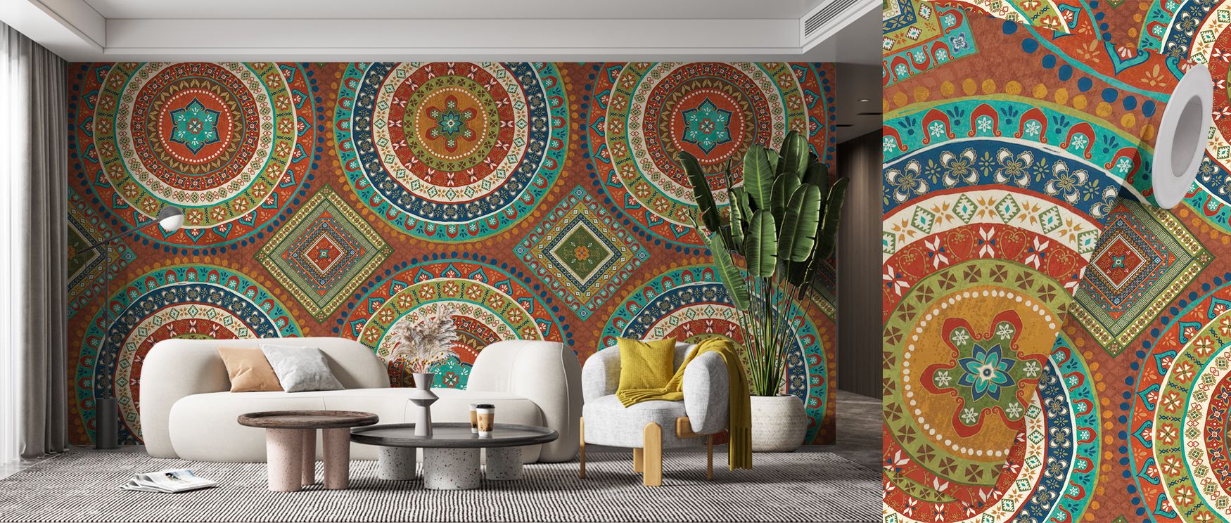 Light and color converge within Mexican Fiesta X, evoking movement and tradition in perfect balance. Hues of coral, emerald, and amber ripple across the mural, creating a sense of joy and creative motion. Its luminous presence enhances interiors with pass