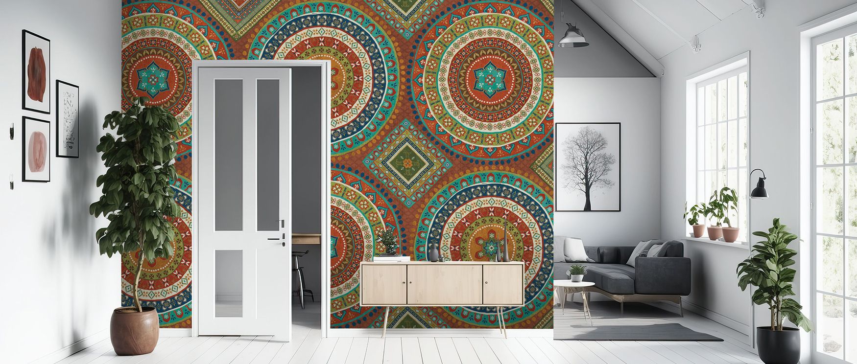 Threads of color spiral through Mexican Fiesta X, blending artistic rhythm and cultural expression into one luminous whole. Every hue sings with energy, filling walls with emotion and light. The design feels both grounded and transcendent, inspiring inter