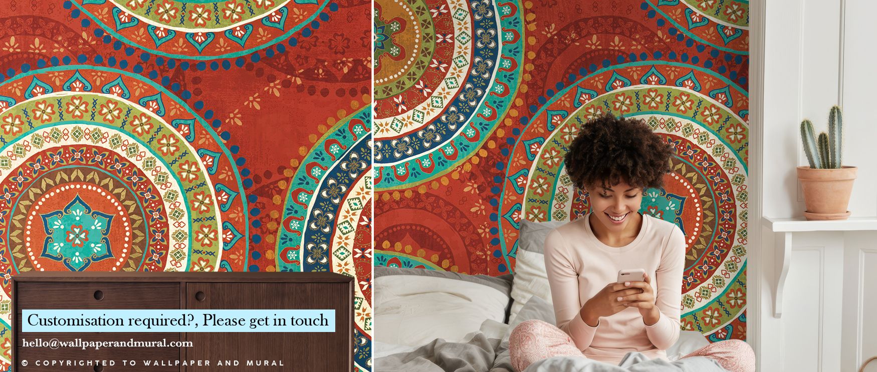 Splashes of red and teal move across Mexican Fiesta in brilliant waves of design, harmonizing energy and rhythm. Each color sings in its own voice while joining the larger chorus of creativity. The mural radiates optimism through form and flow, bringing a