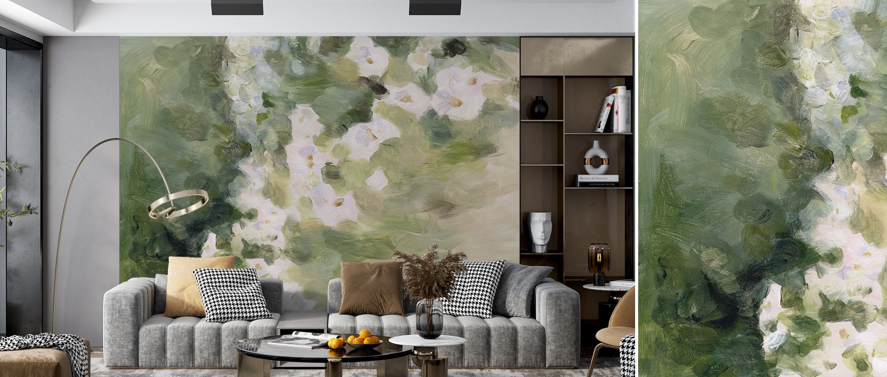 Breezes of green and cream flow across Midsummer Meadow, their soft textures alive with gentle motion. Blossoms open in clusters of light and tone, creating an atmosphere of freedom and vitality. Each surface radiates calm energy and warmth, transforming 