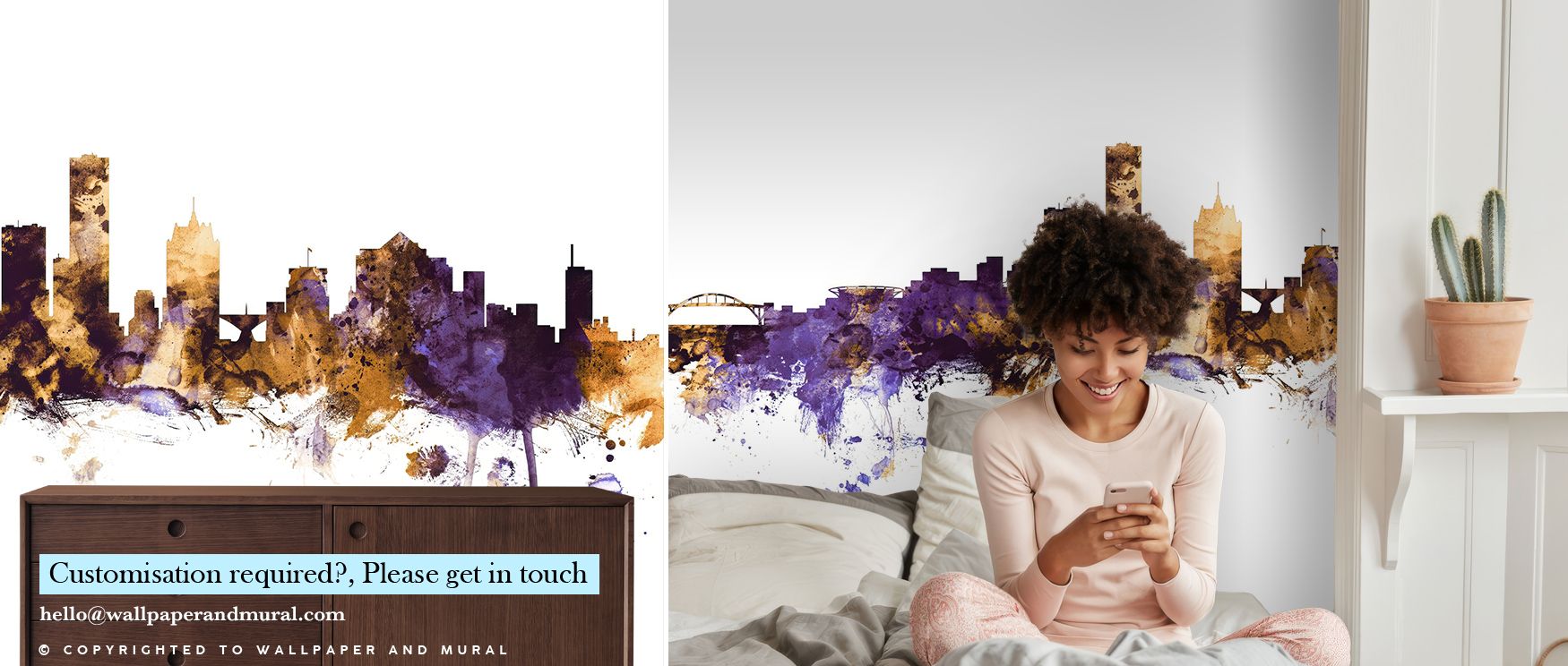 Layers of gold and violet glide across the skyline, illuminating Milwaukee with painterly grace. The design embodies urban majesty softened by calm radiance. Each gradient captures shifting emotion and depth, turning interiors into refined visual landscap