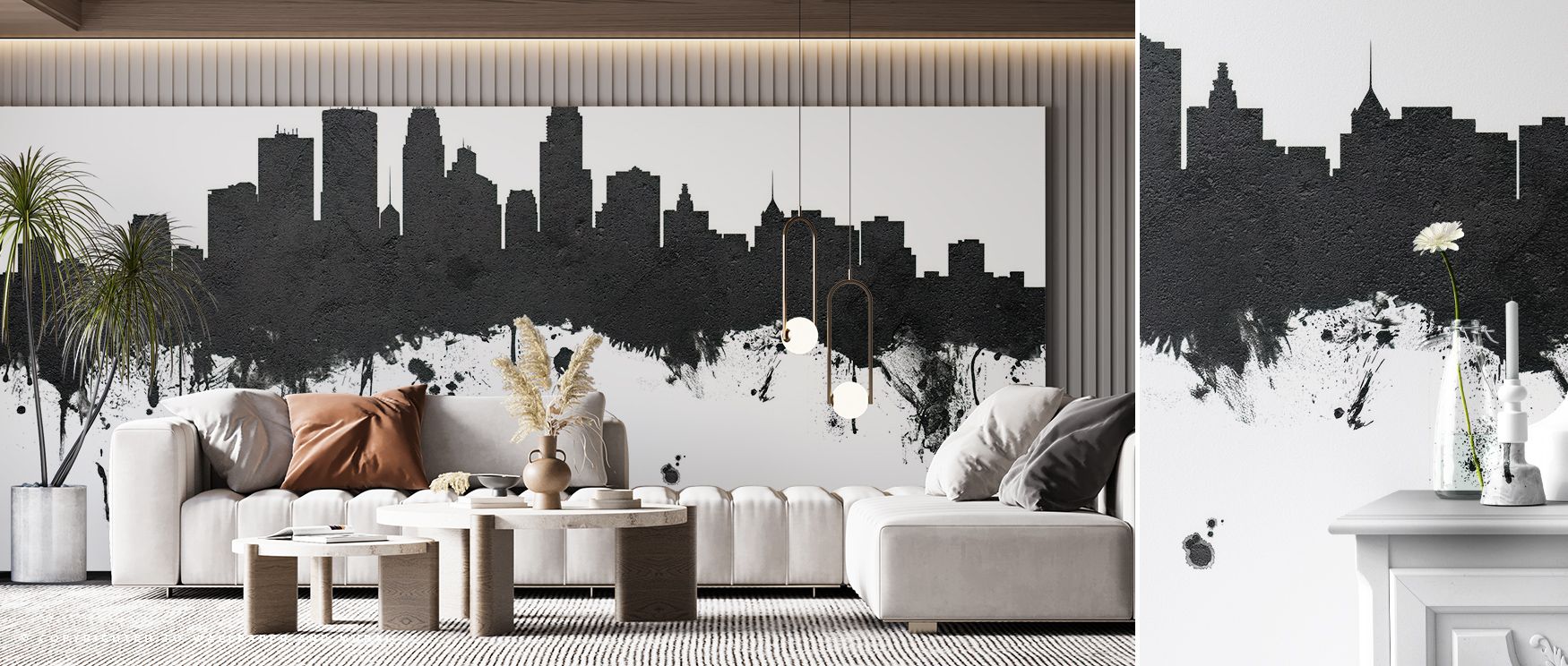 Buildings emerge through gradients of mist and light, revealing the elegance of Minneapolis in tranquil form. This mural captures the city’s essence through tonal artistry, combining strength and softness. It enriches interiors with timeless balance and u