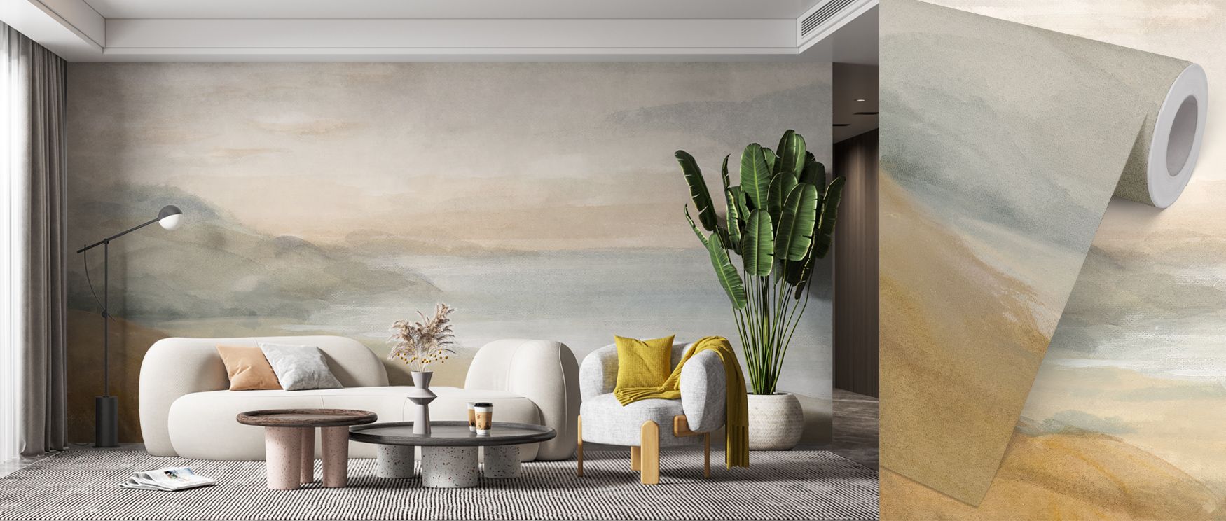 Air and stone merge through gradients of pearl gray in Misty on the Headlands, crafting visual depth with softness and precision. The design reflects nature’s restrained power, enhancing interiors through calm beauty. It conveys emotion without excess, in