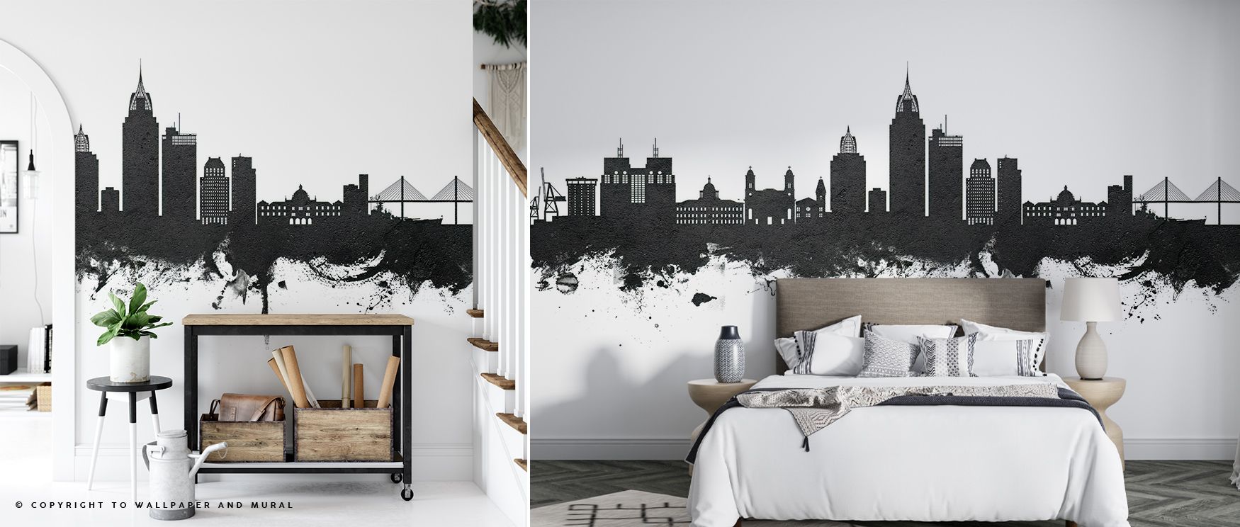 Whispered shades of gray glide through Mobile Alabama Skyline Black & White Wallpaper, creating stillness and subtle radiance. The design embodies timeless simplicity, reflecting balance through quiet contrasts. Perfect for interiors that value clarity an