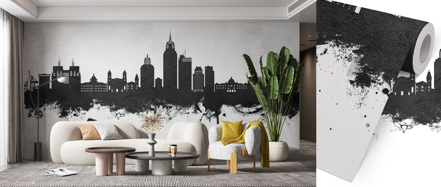 Highlights shimmer through silver tones as Mobile Alabama Skyline Black & White Wallpaper expresses harmony between light and architecture. The mural balances soft diffusion with crisp detail, lending interiors sophistication and calm. It conveys emotion 