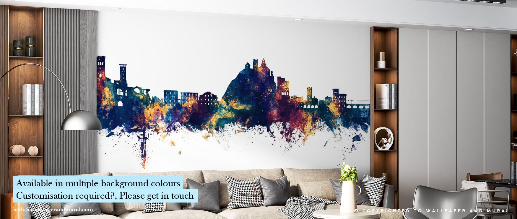 Sunlight glimmers in metallic warmth over Monterosso al Mare Italy Skyline Blue & Bronze Wallpaper, merging with deep coastal blues. The mural conveys emotion through color and proportion, inviting calm reflection. Each element radiates compositional bala