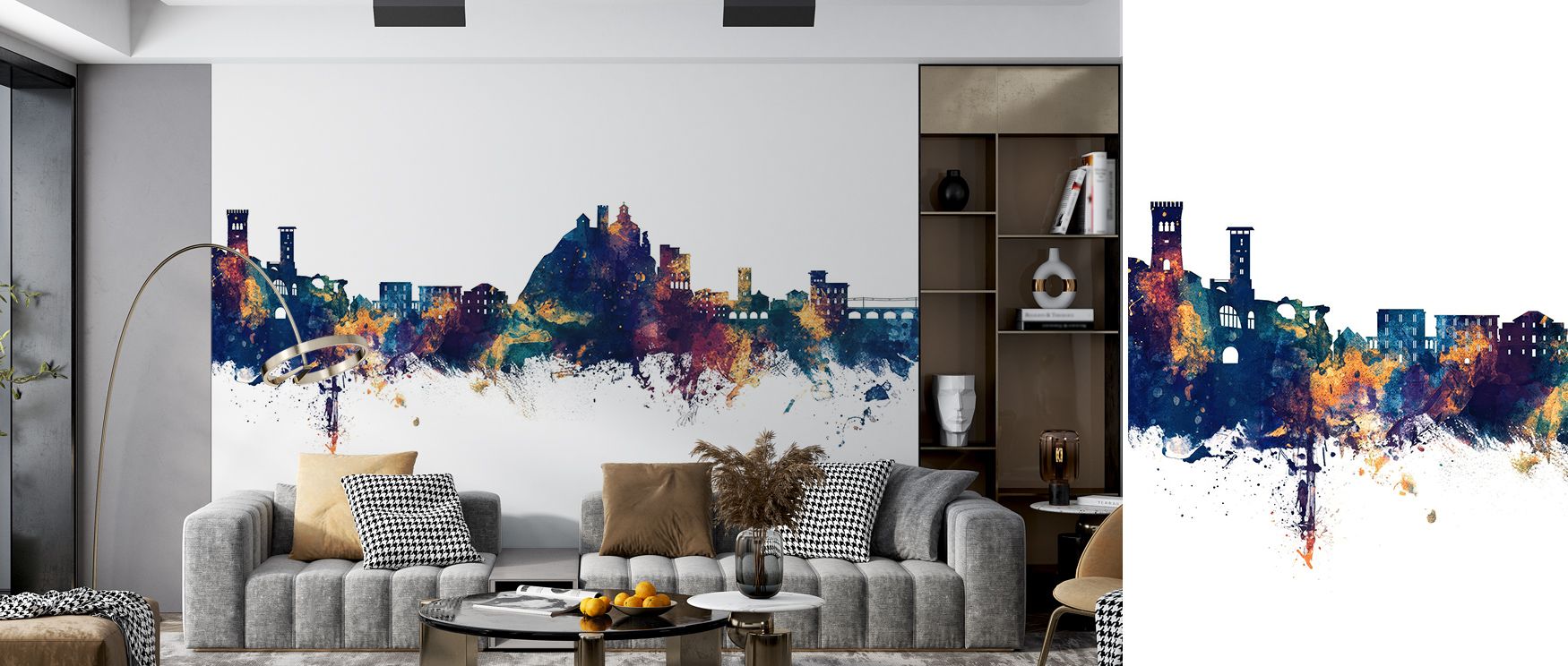 Deep sapphire shadows merge with golden glow in Monterosso al Mare Italy Skyline Blue & Bronze Wallpaper, capturing the calm grandeur of coastal light. The mural exudes artistry through color harmony and structure. Designed for elegant interiors, it adds 